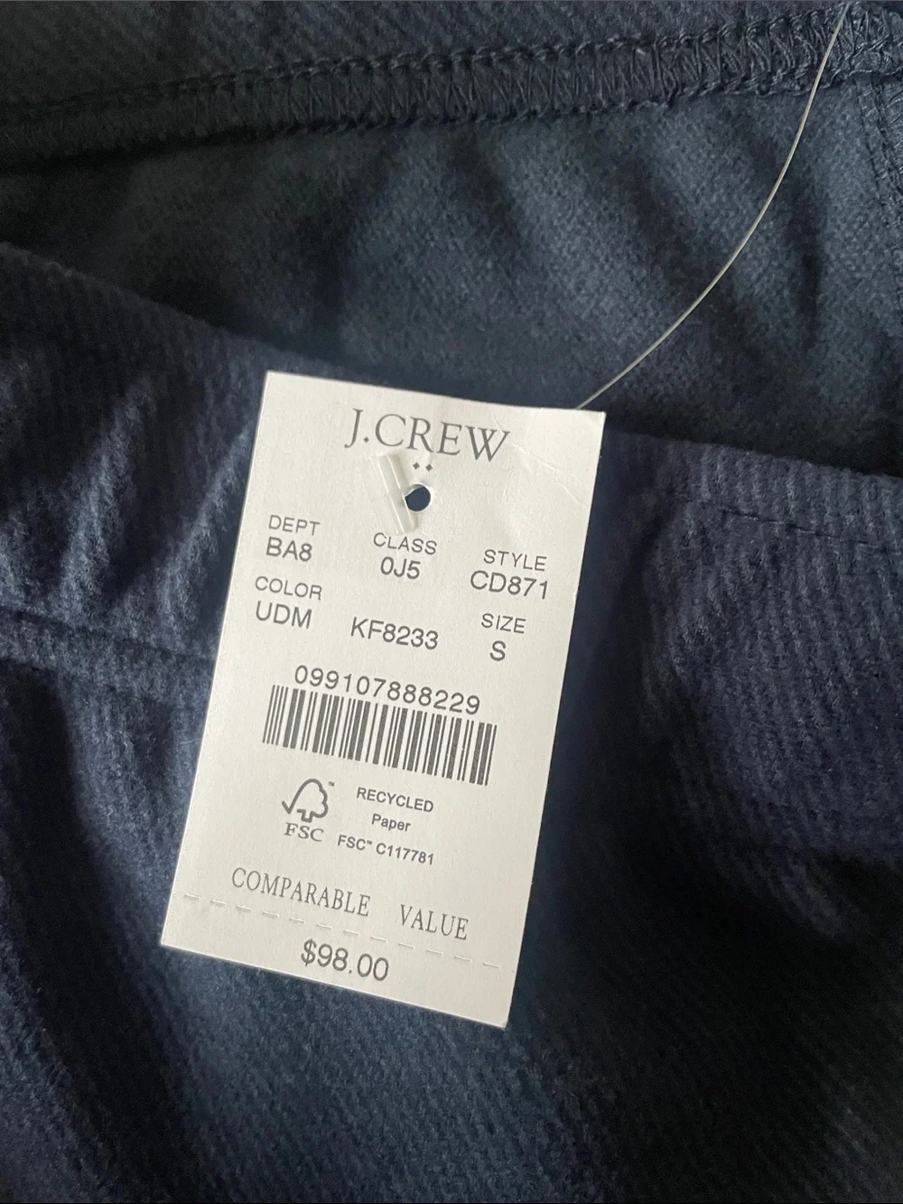 J. Crew Men’s Small New Navy Blue Jogger 2 Pocket Comfort Everyday Wear Pant